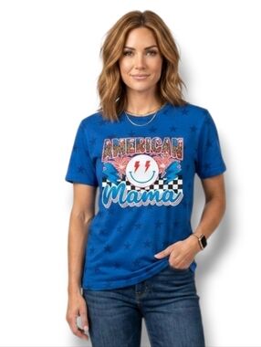 CODE FIVE LAT Apparel Women’s Blue Patriotic Graphic T-Shirt – Large
